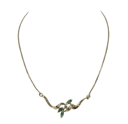 Collier Princesse Or Jaune 18k avec Emeraudes et Diamants