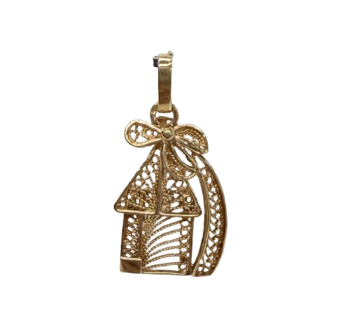 Pendentif Maison en Or Rose avec Palmier