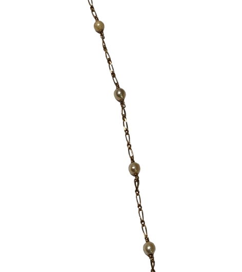 Bracelet Or Jaune 18K Figaro Maillon Perles 15cm