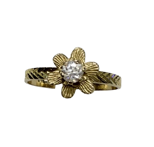 Bague Fleur en Or jaune 18k et zirconium