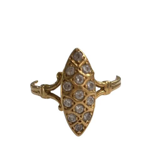 Bague Marquise Or Jaune 18 Carats 13 Oxyde Zirconium