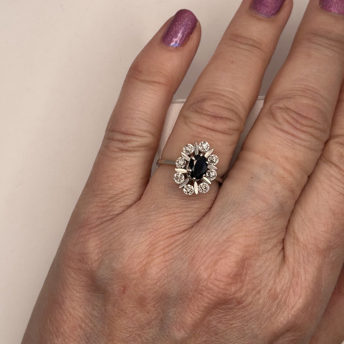 Bague marguerite or avec saphir et diamants