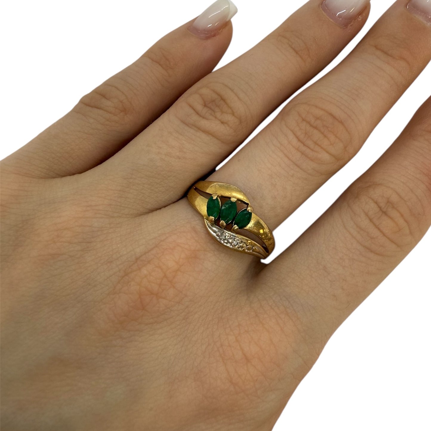 Bague Diamants et Émeraudes en Or Jaune