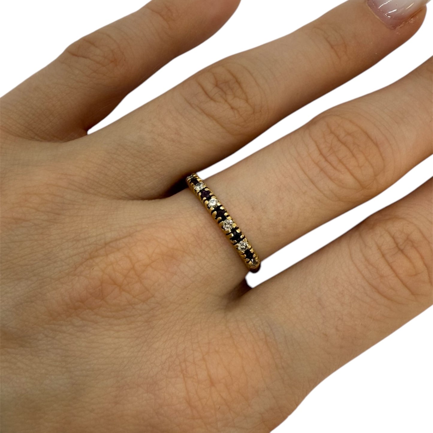 Bague en Or Jaune avec Diamants et Rubis