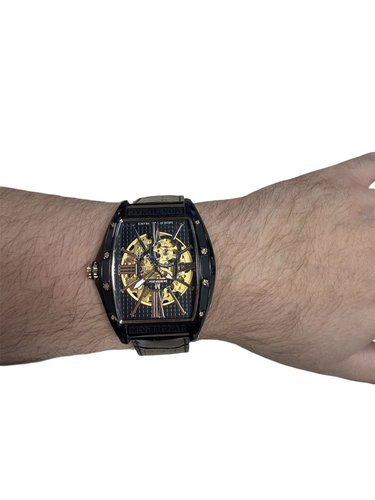 Montre Montignac Tonneau Automatique Cuir Noir 2024