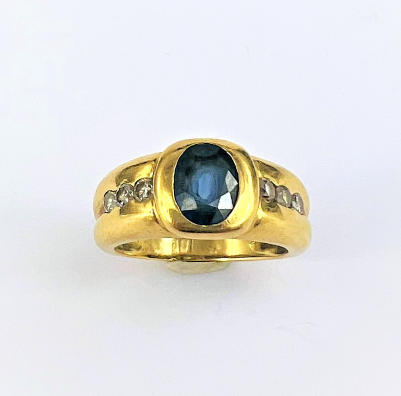Bague Saphir et diamants 18K Or Jaune T55