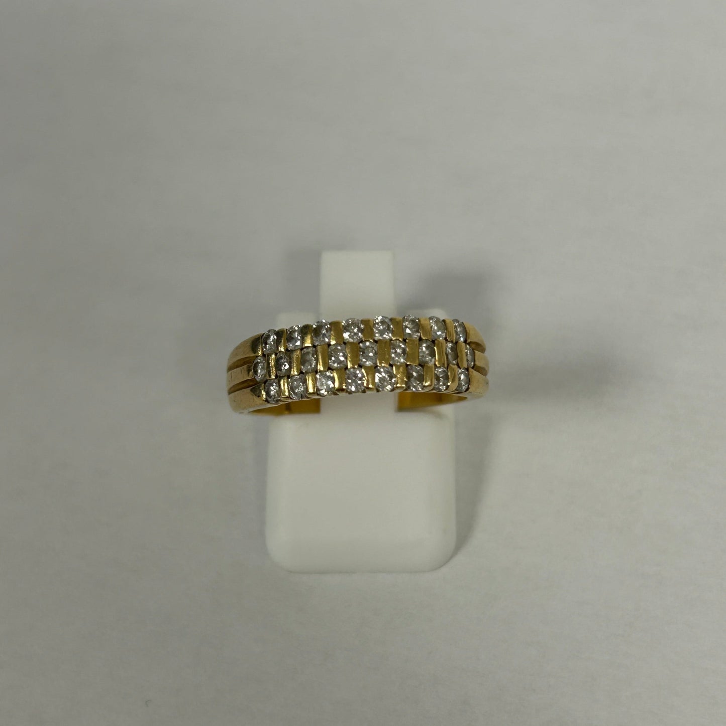 Bague Demi Tour en Or Jaune 18K avec Diamants 5.40 Grs Taille 50