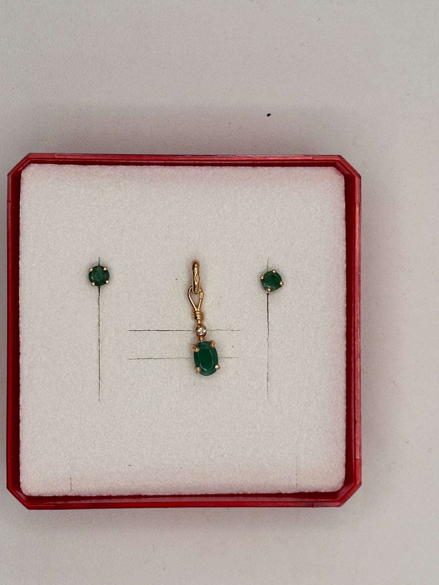 Parure Pendentif et Boucles d'Oreilles Or 18K Diamants et Émeraude