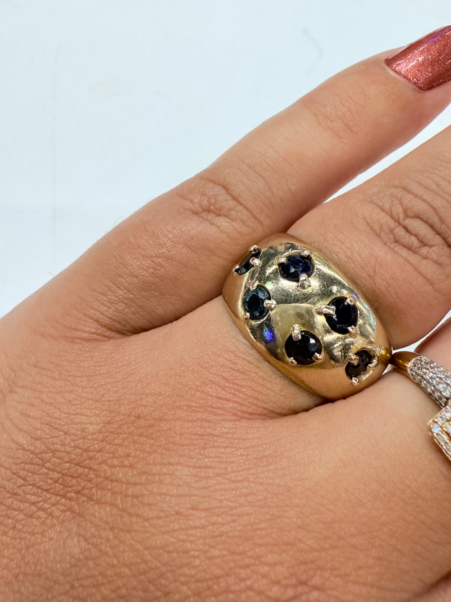 Bague Or Jaune 18k avec Saphirs 0.3cm T54
