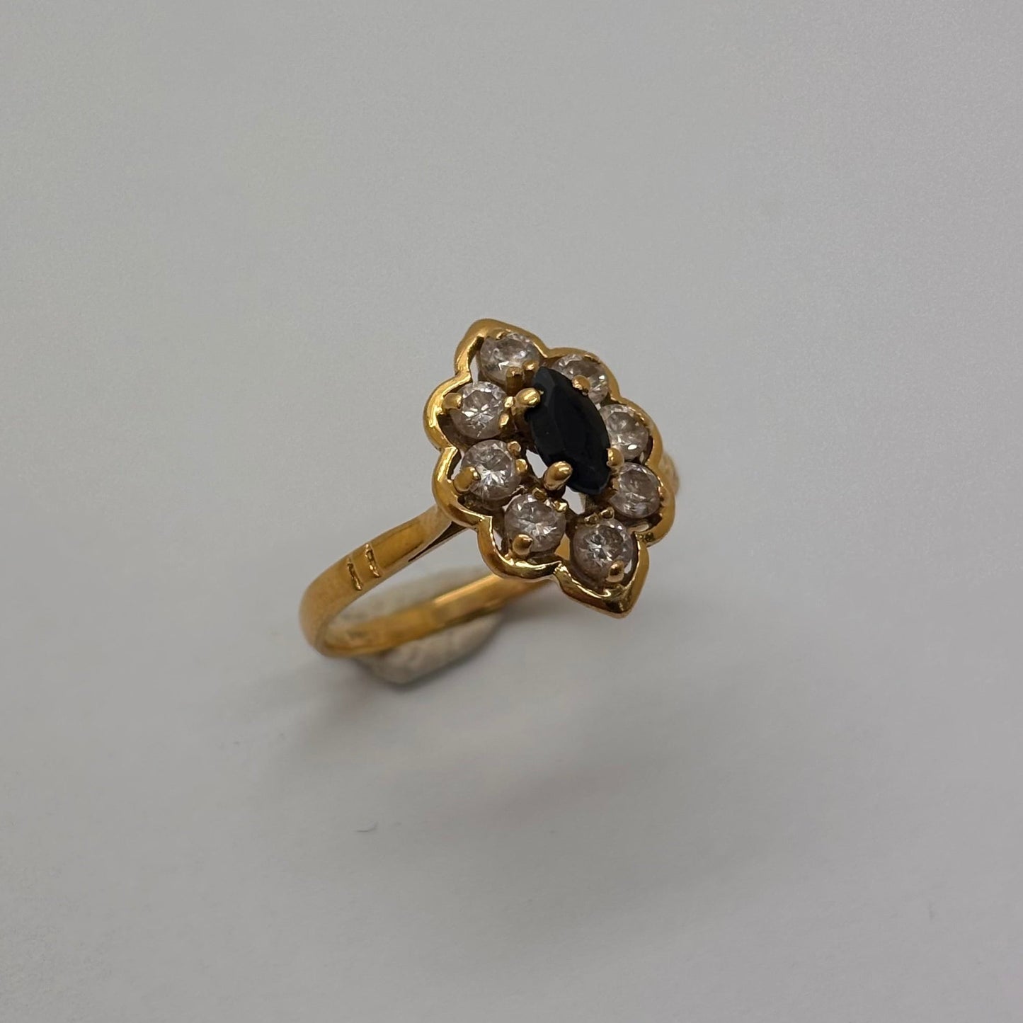 Bague Marguerite Or Jaune 18K Saphir et Zirconium 2.48 Grs - Taille 50