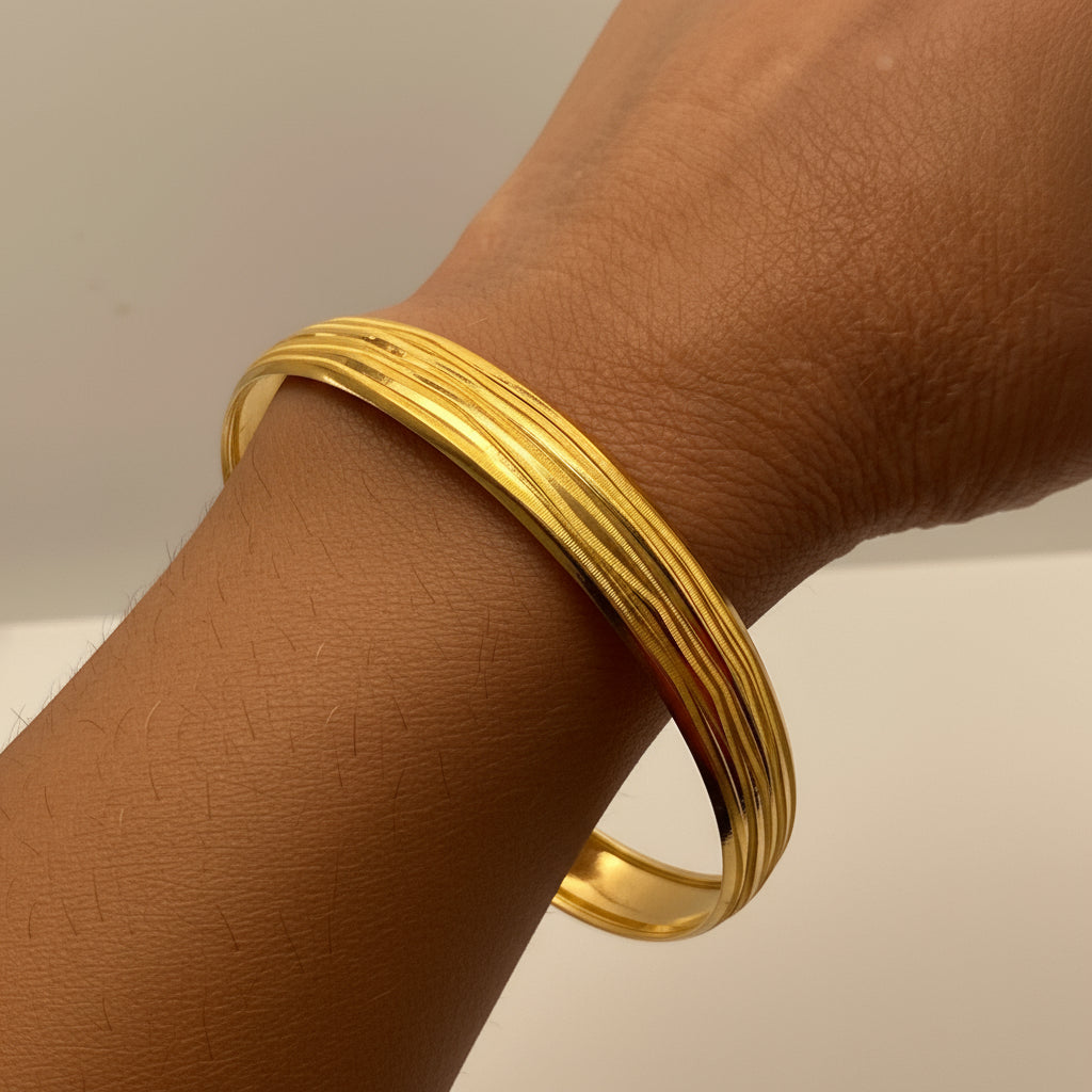 Bracelet Jonc Ciselé en Or Jaune 22K - 9.35g