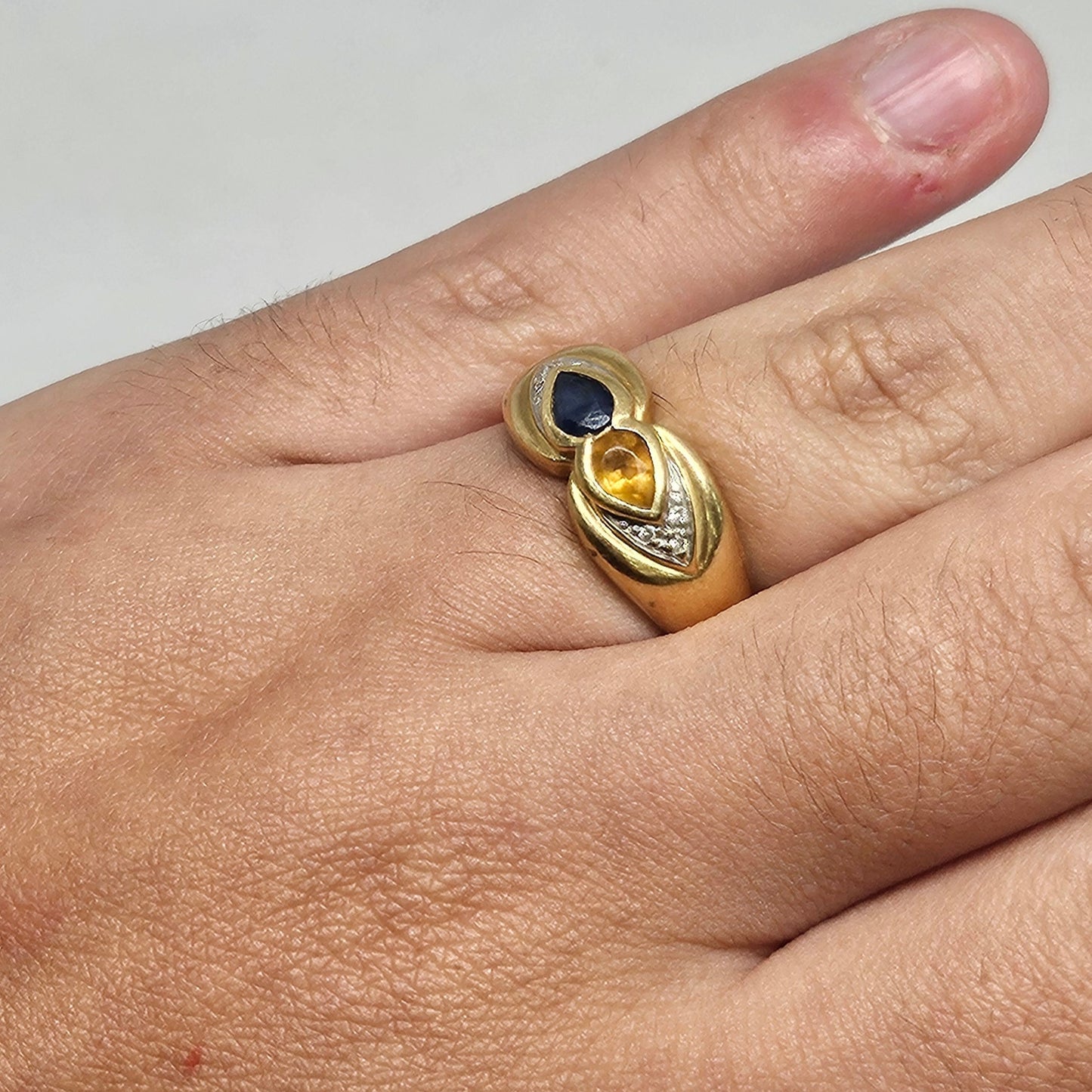 Bague en Or Jaune avec Citrine, Saphir et Diamants Taille -56