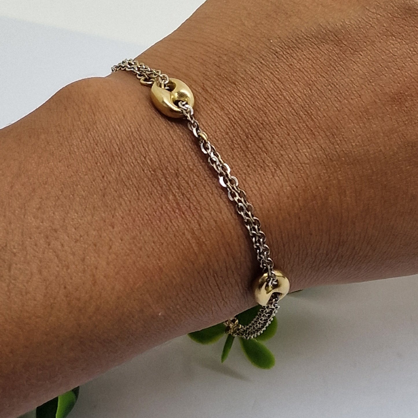 Bracelet Maillon Or Jaune et Or Gris 18K