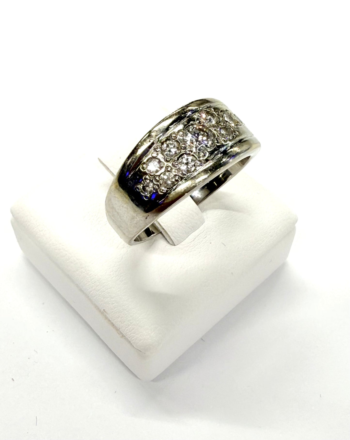 Bague Jonc en Or blanc 18k avec diamants et oxyde de zirconium