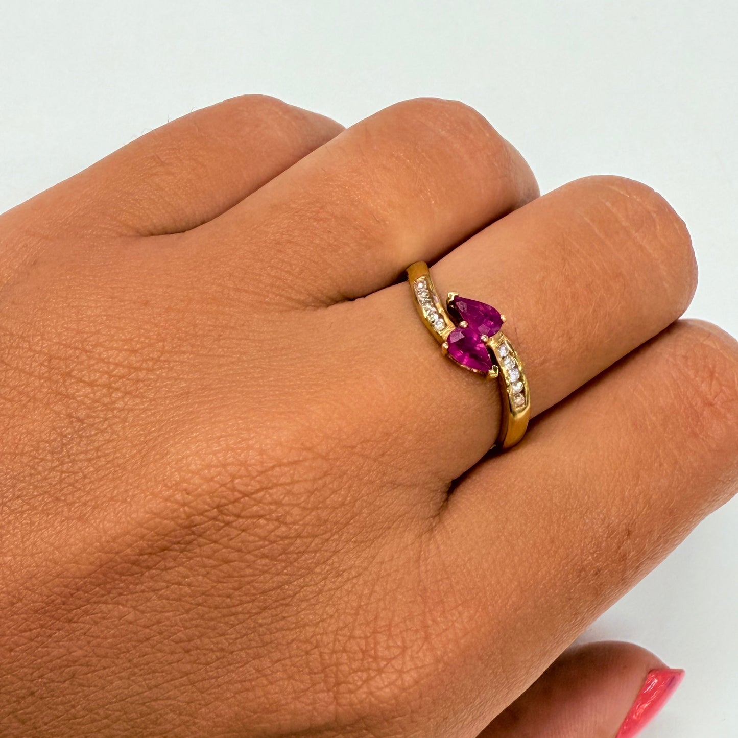 Bague en Or jaune avec diamants et rubis 18k 2.50 Grs - Taille 56