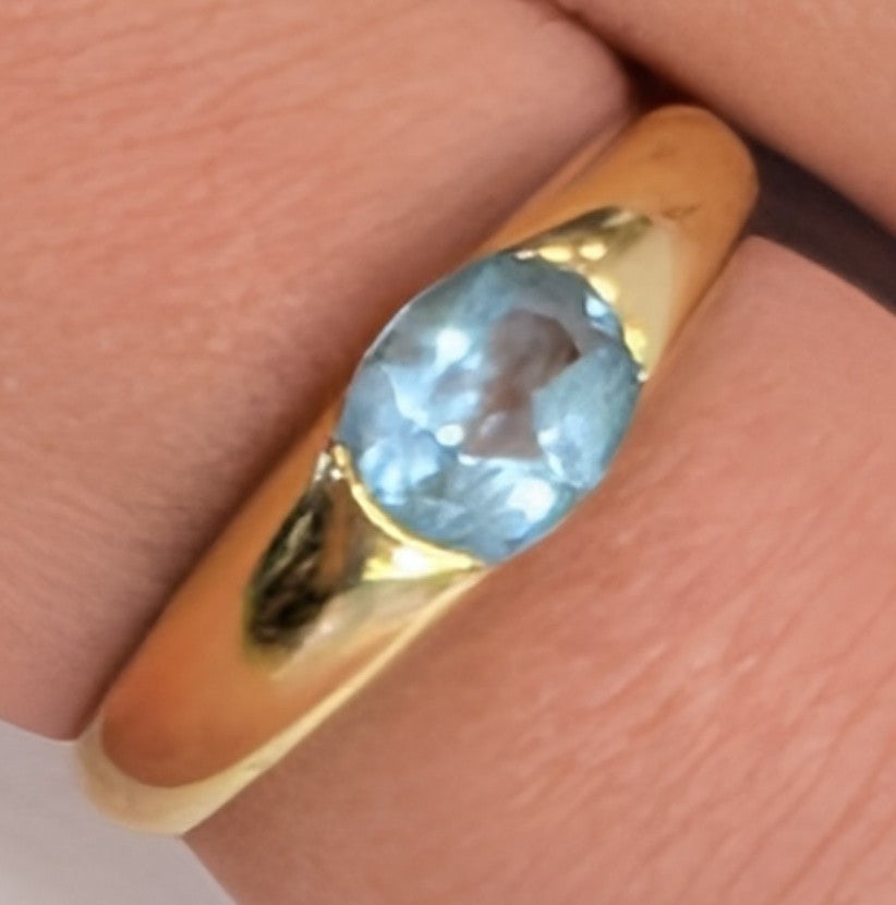 Bague en Or Jaune 18K avec Aigue Marine 2.37 Grs - Taille 52.5