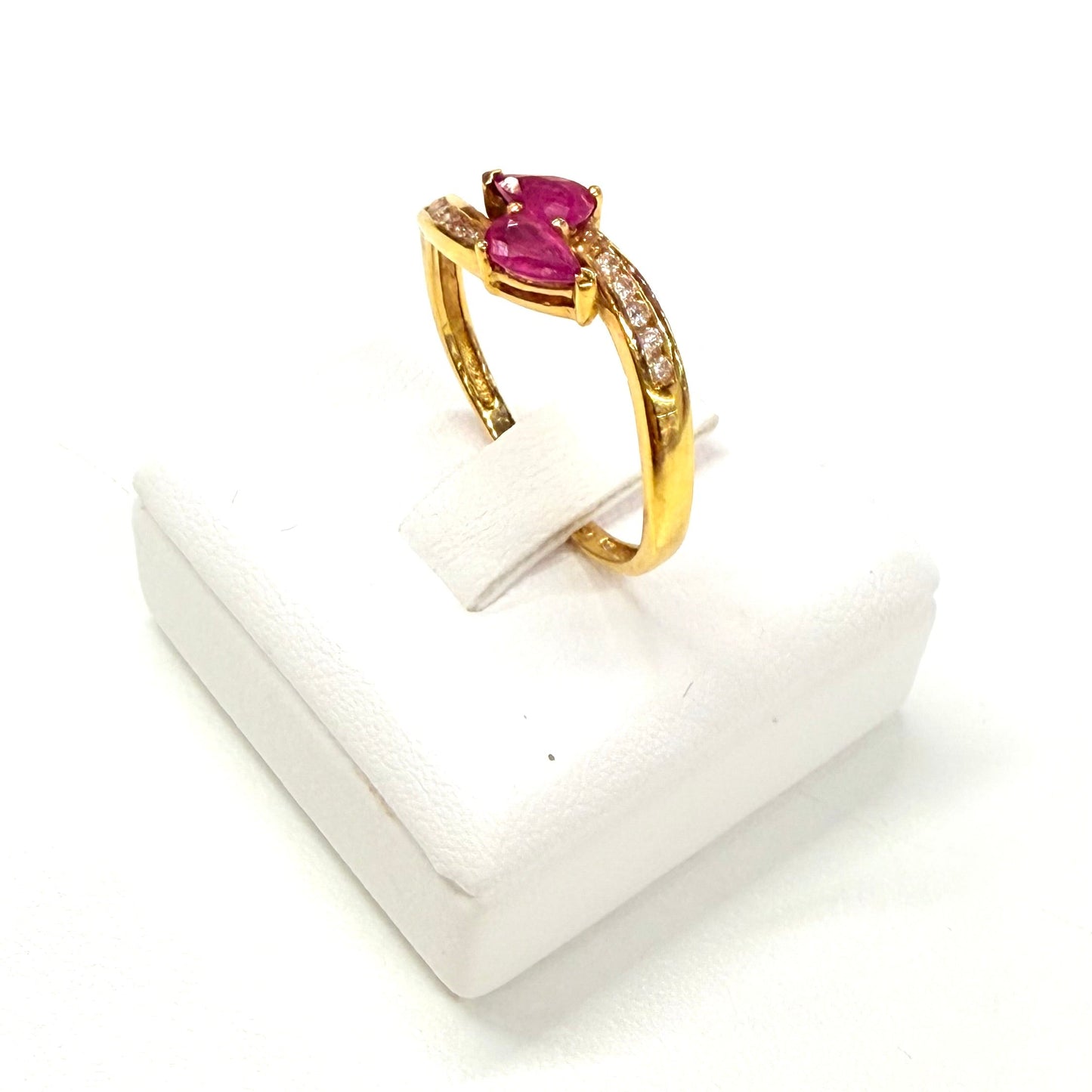 Bague en Or jaune avec diamants et rubis 18k 2.50 Grs - Taille 56