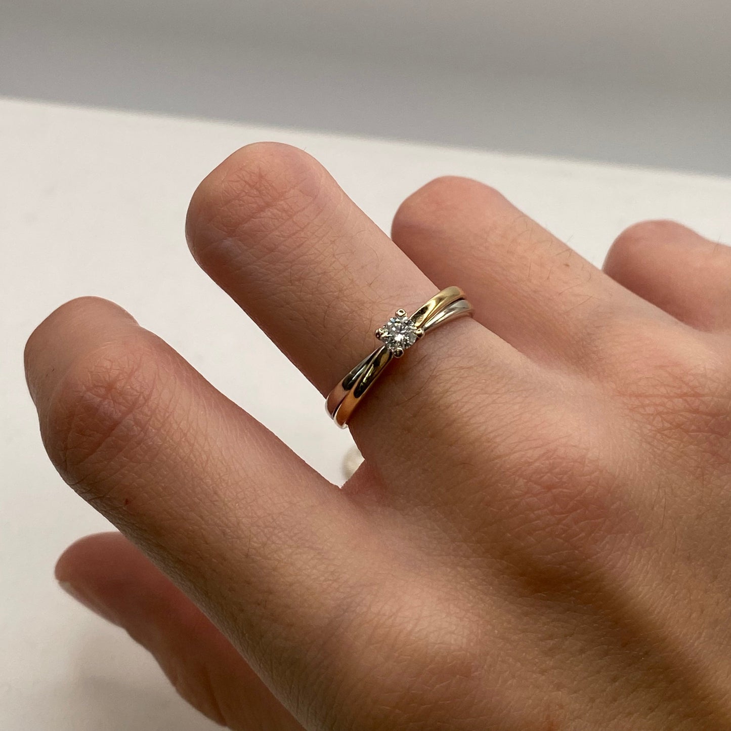 Solitaire en Or Jaune et Blanc 18K Taille-54
