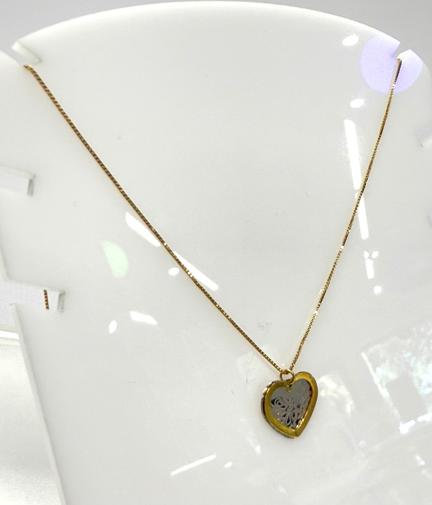 Collier Coeur en Or Jaune et Blanc 18k 1.92 Grs