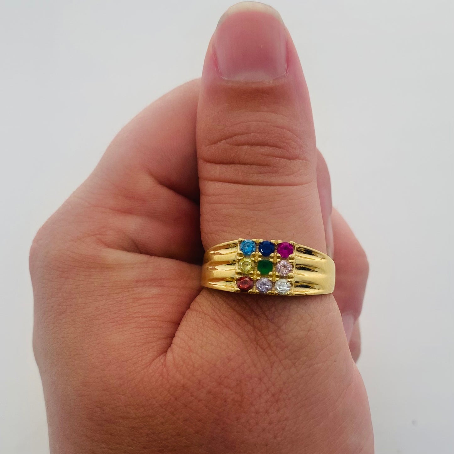 Bague en Or Jaune 9 Planètes 18K et Zirconium