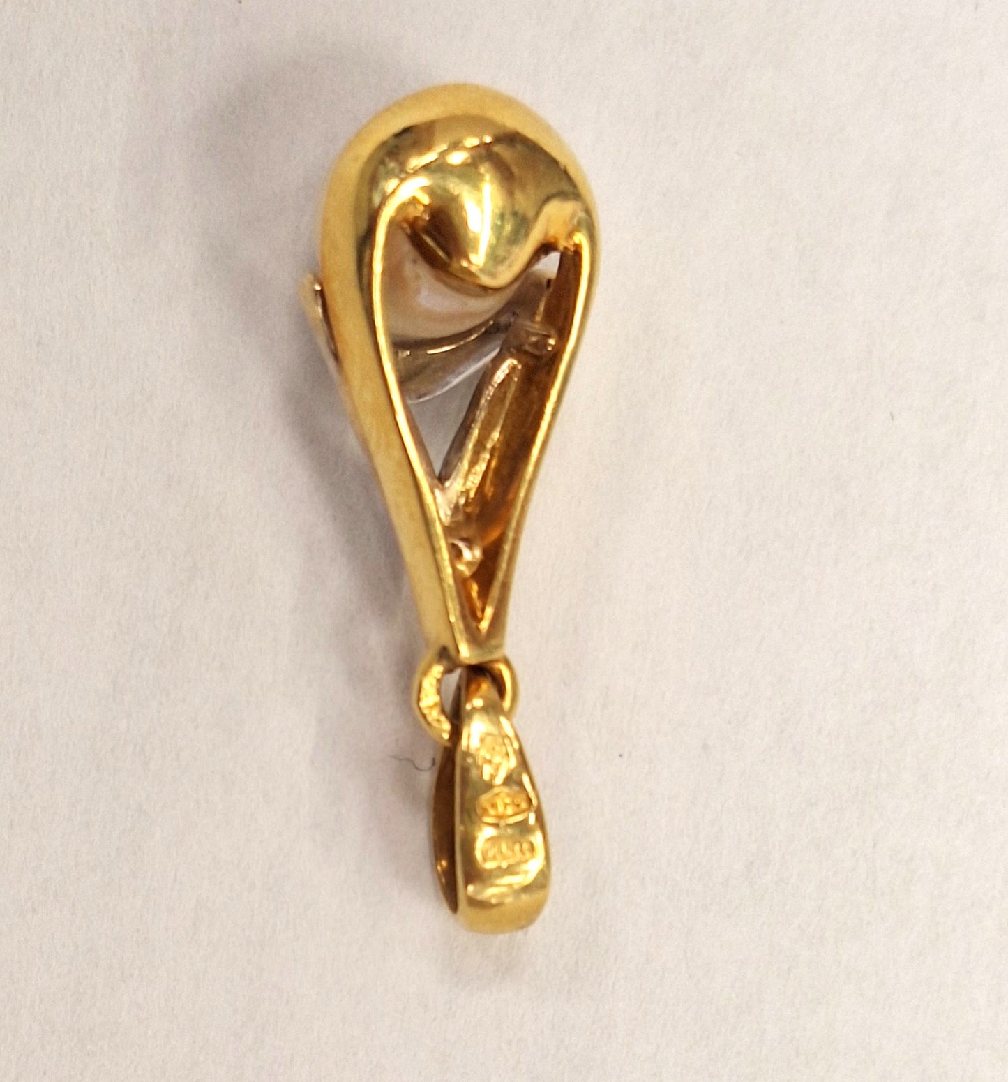 Pendentif Goutte Or Jaune et Blanc 18K avec Perle
