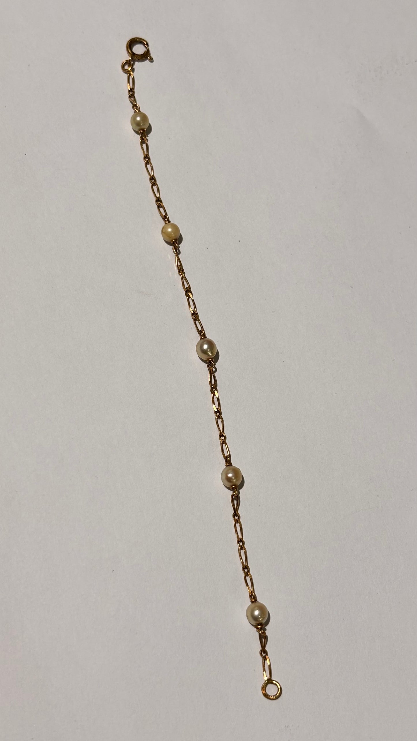Bracelet Or Jaune 18K Figaro Maillon Perles 15cm