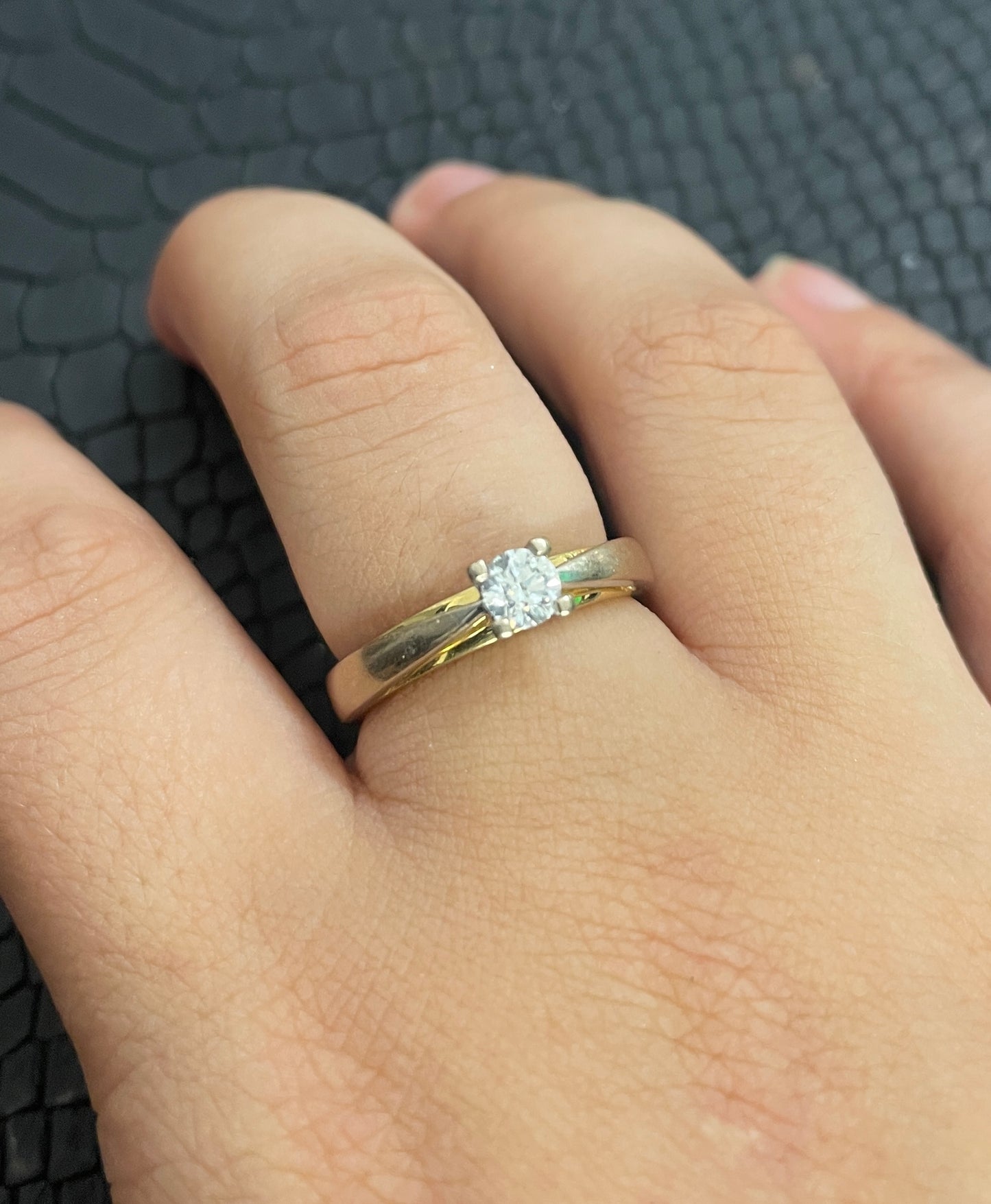 Solitaire diamant en or blanc et jaune 18K Taille-52