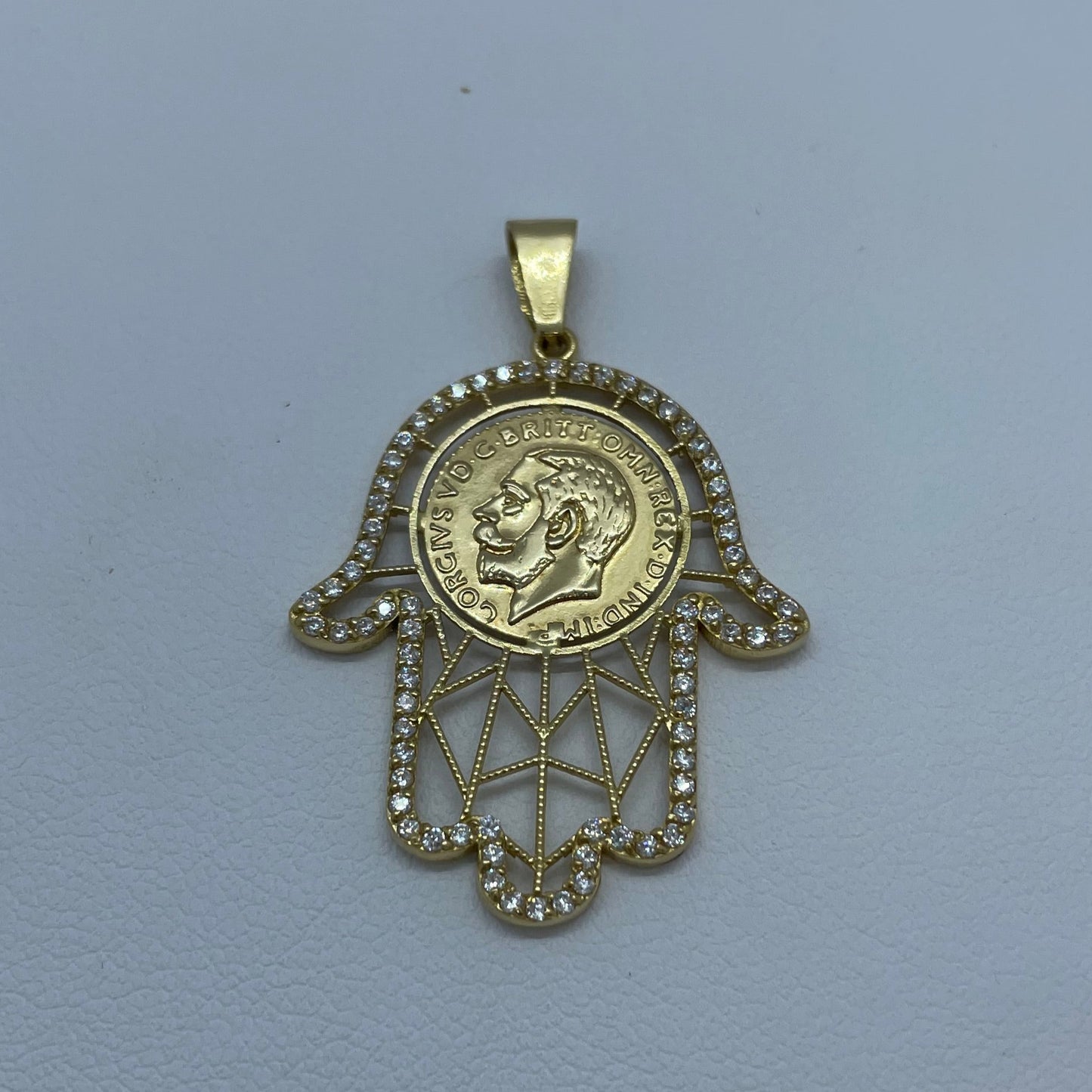 Pendentif Main Fatma en Or Jaune 750 avec Zirconium
