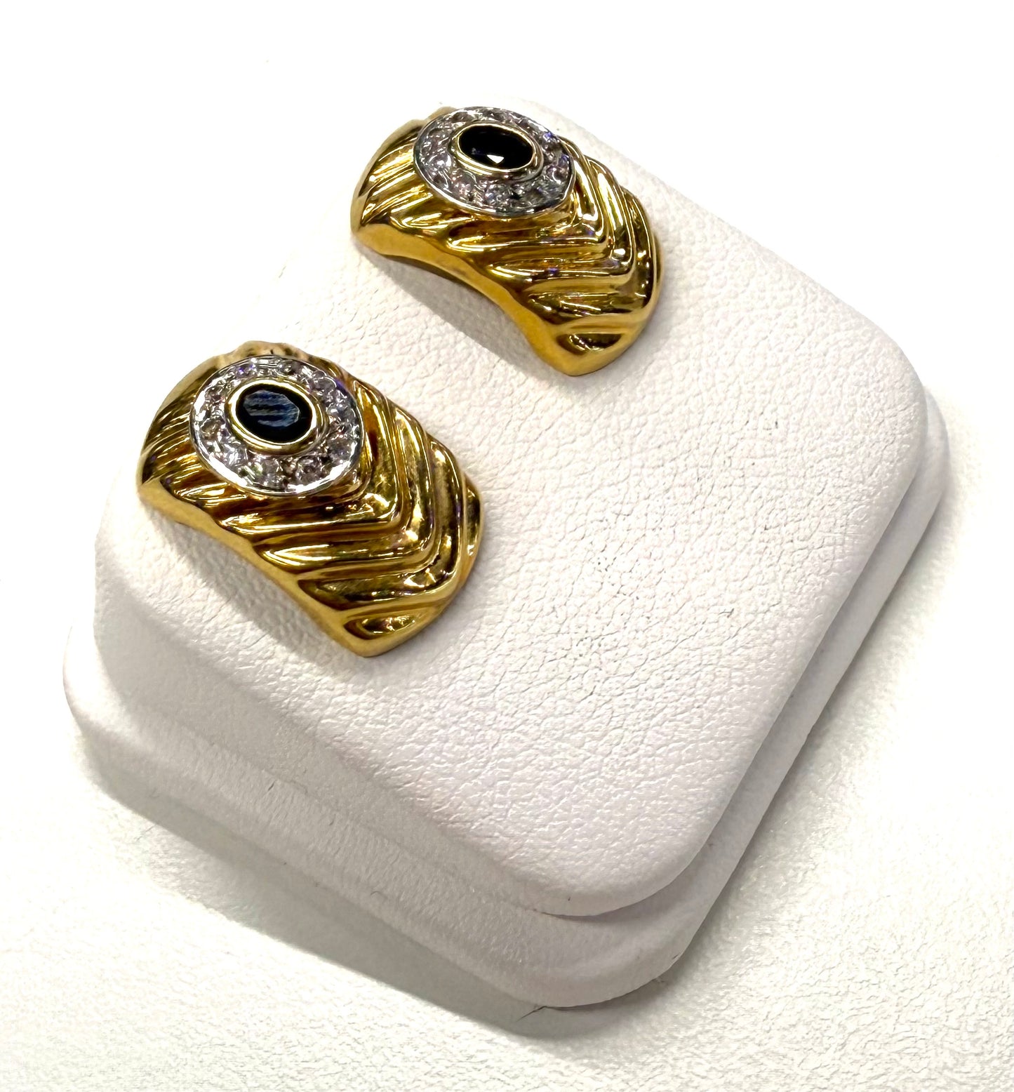 Paire Boucles d'Oreilles Or Jaune 18k Saphir et Zirconium