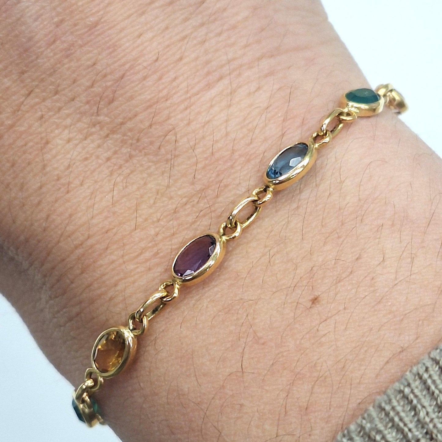 Bracelet Maillon en Or Jaune 18K avec Pierres Naturelles