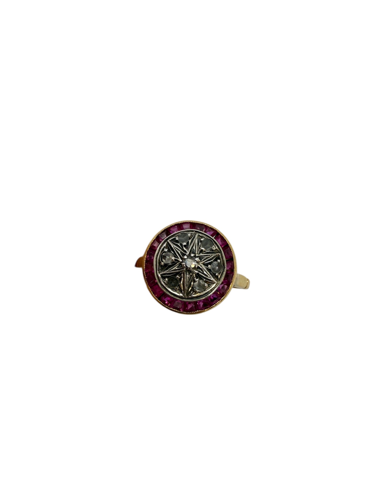 Bague en Or Jaune avec Diamants et Rubis 18 Carats