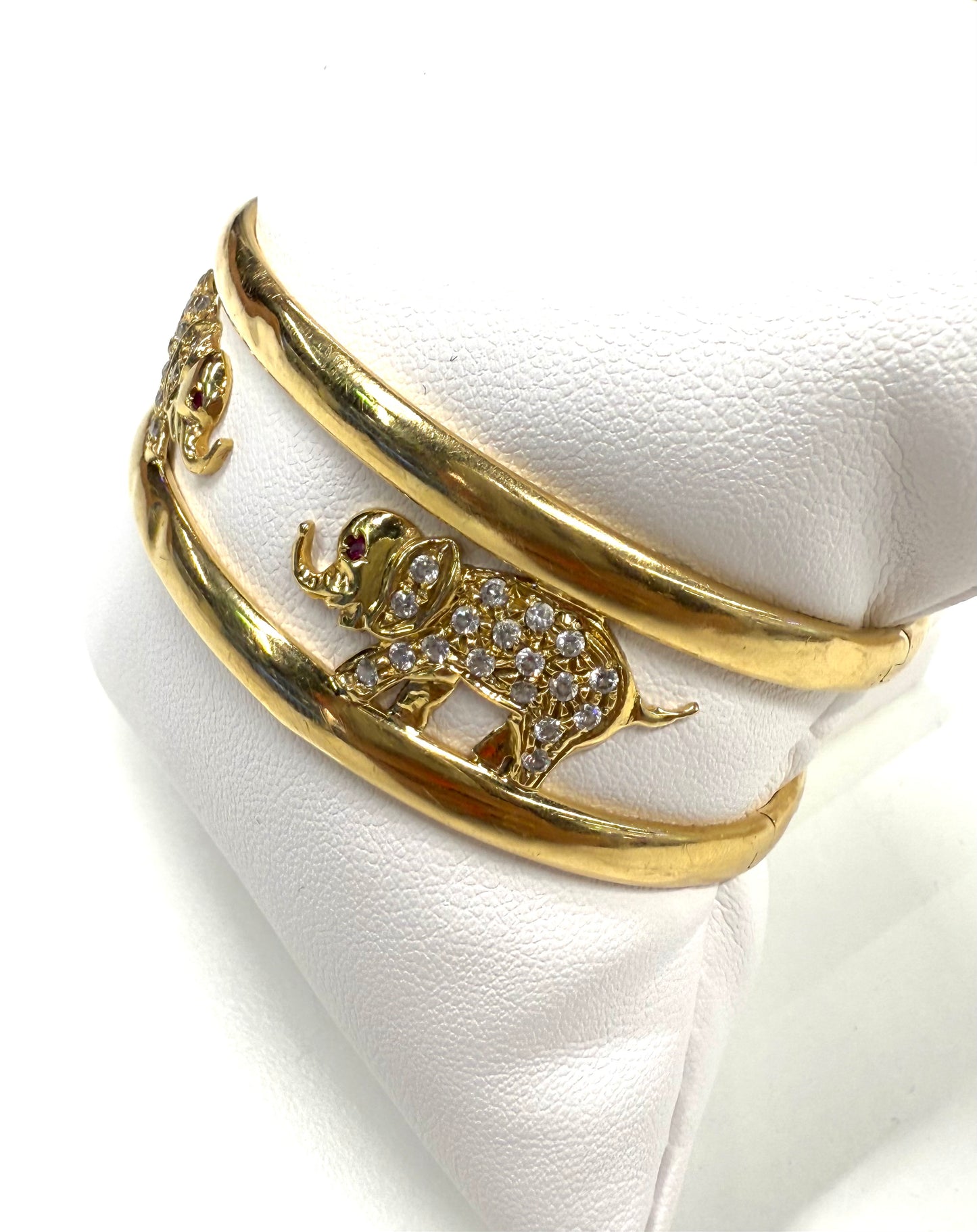 Bracelet Jonc en Or jaune avec éléphant et zirconium