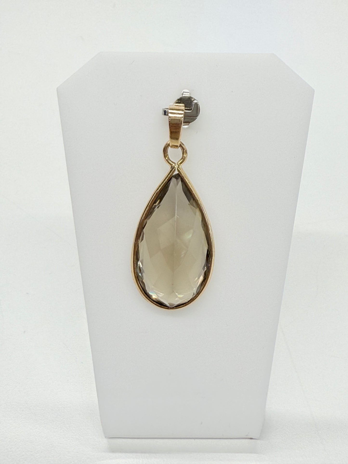 Pendentif goutte en Or jaune 18k avec quartz fumée