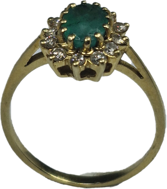 Bague Marguerite avec pierre verte et diamants 0,01 ct