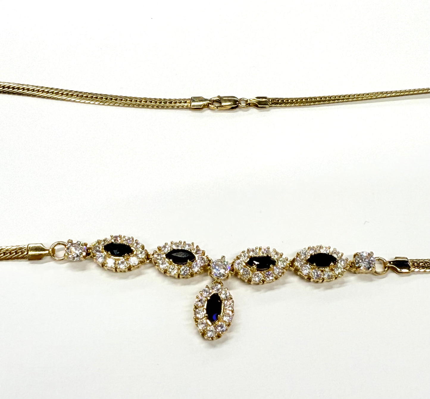 Parure 18K Collier, Bracelet et Boucles d'oreille Saphirs et Zirconiums