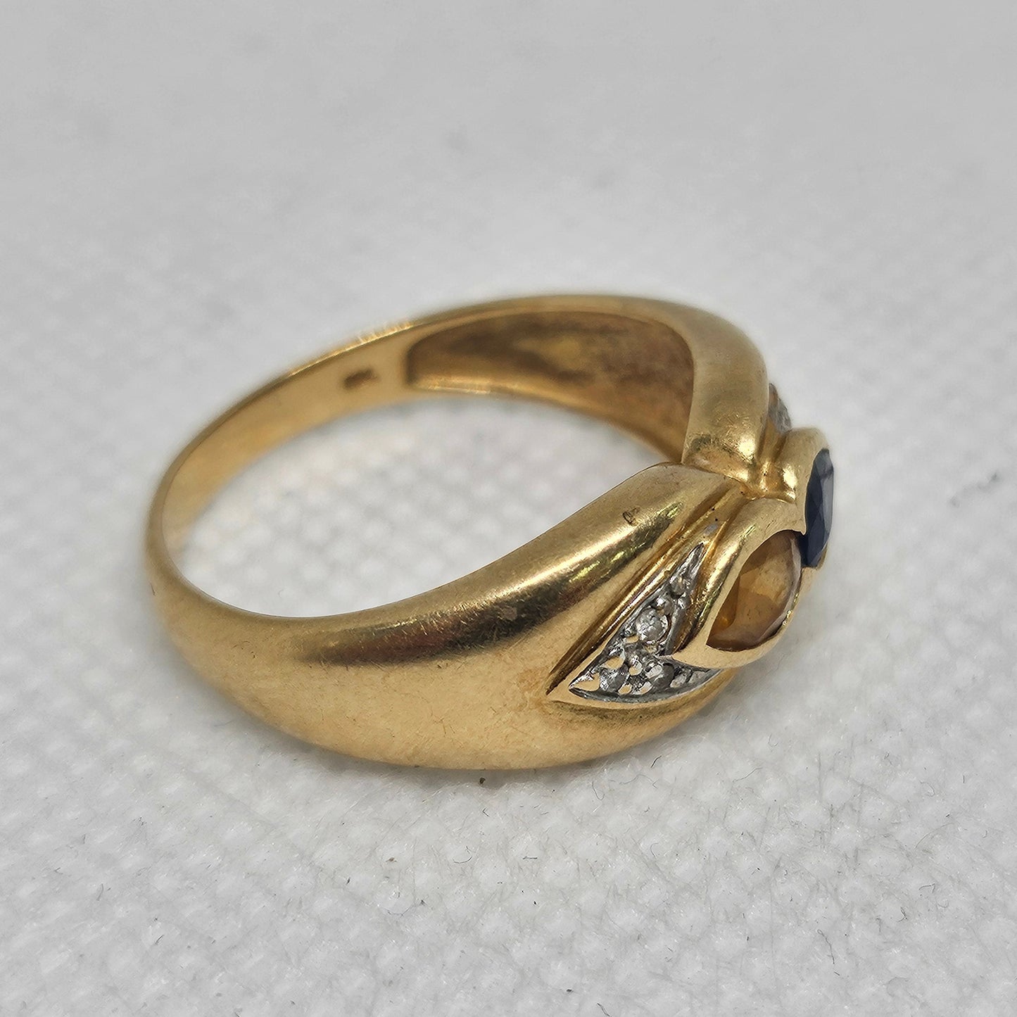 Bague en Or Jaune avec Citrine, Saphir et Diamants Taille -56
