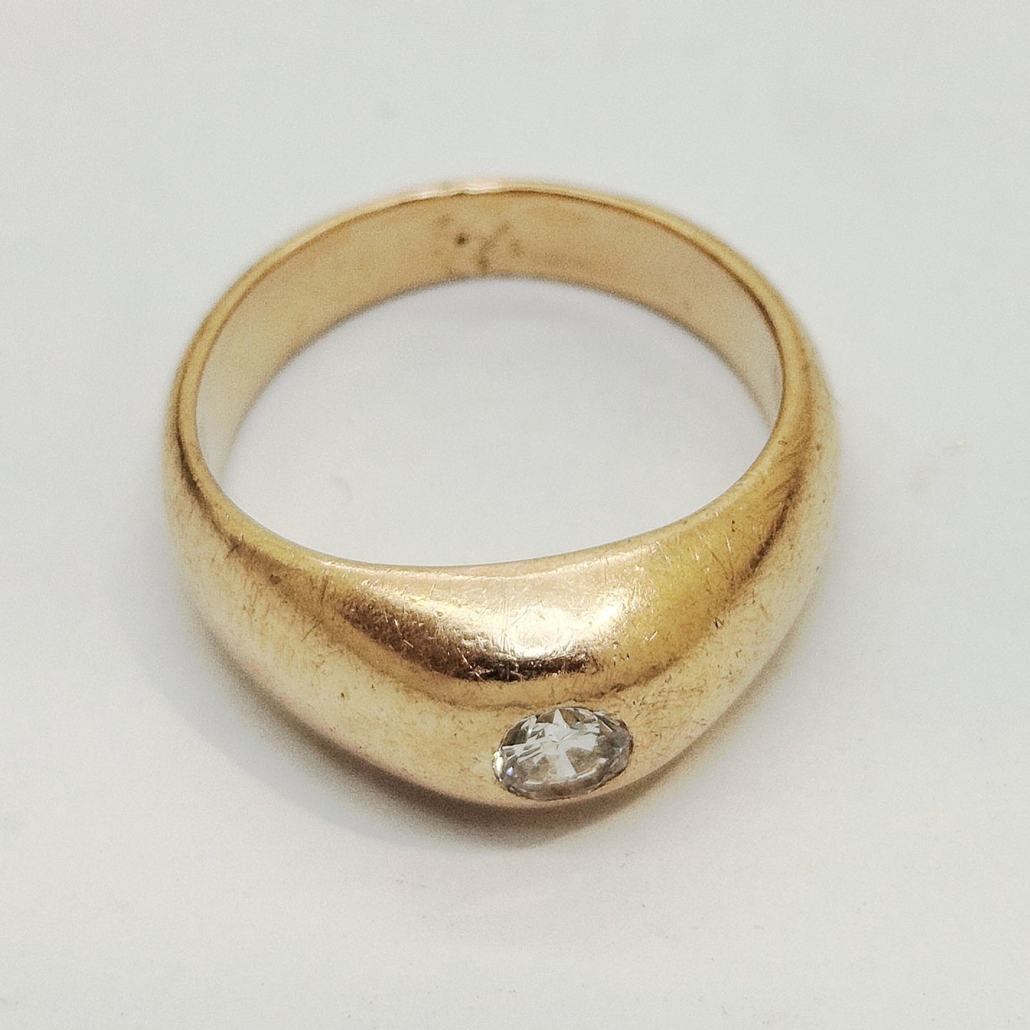 Bague jonc en or jaune 18K avec diamant, taille 53 - 6.89g