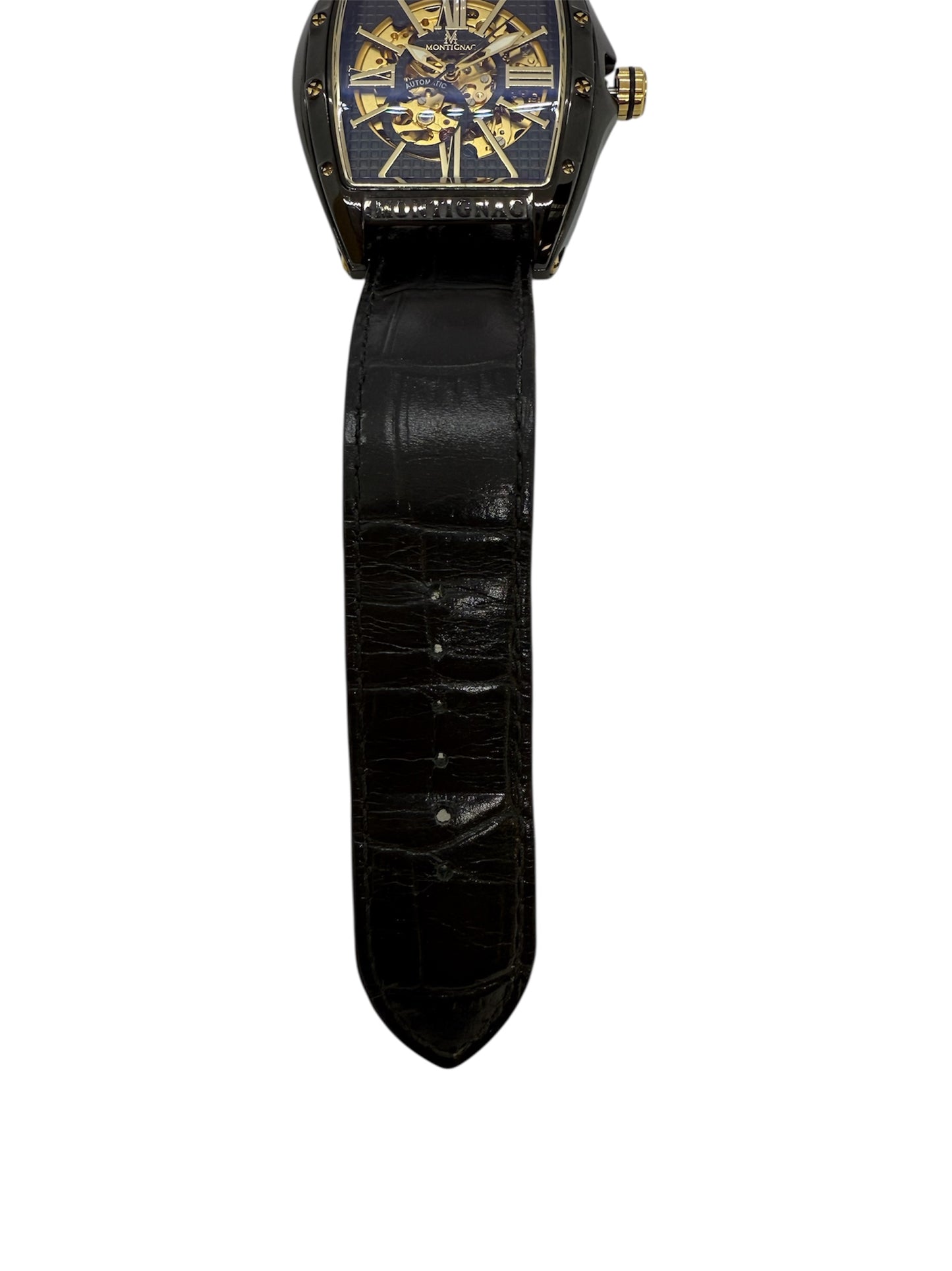 Montre Montignac Tonneau Automatique Cuir Noir 2024