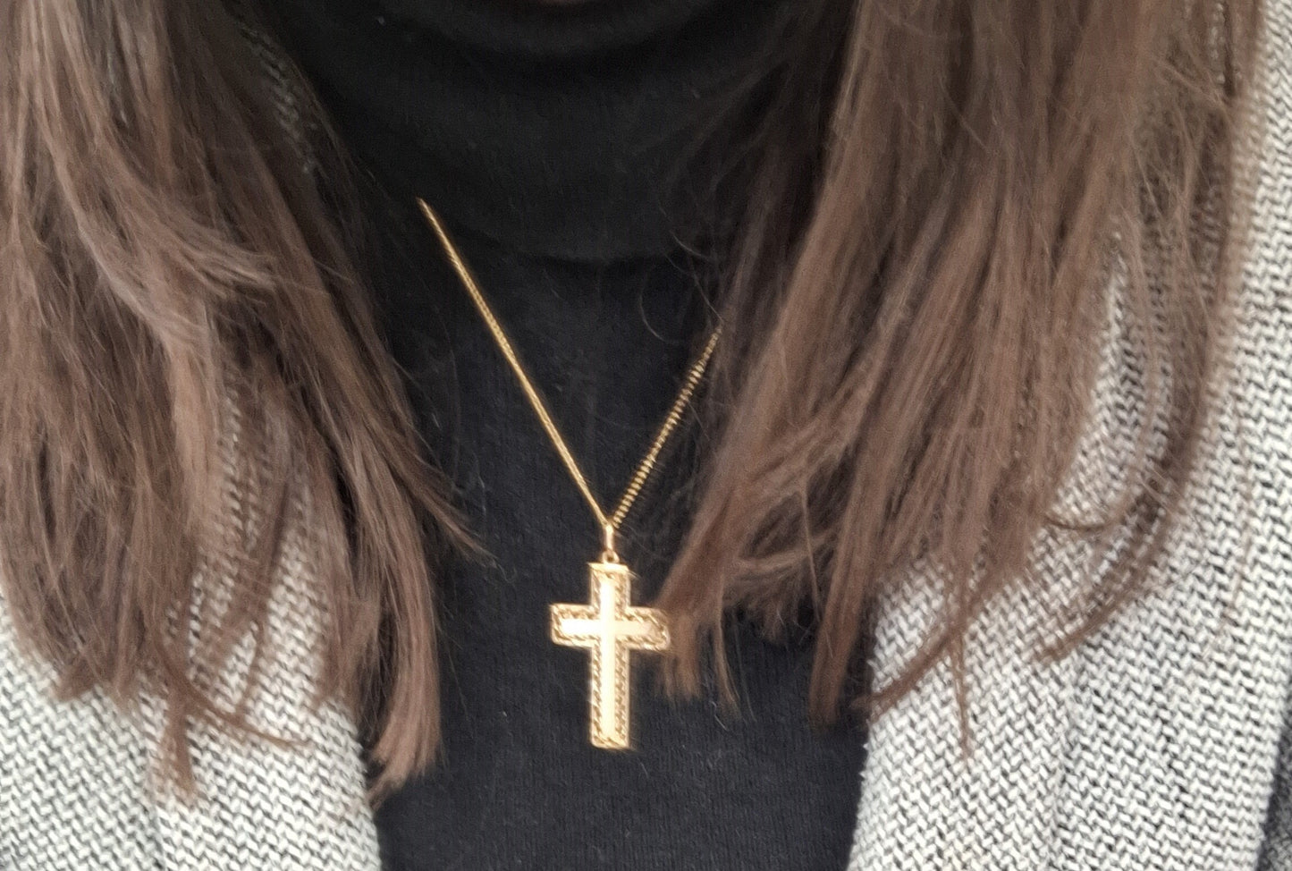 Pendentif Croix Or Jaune 18K Tête d'Aigle