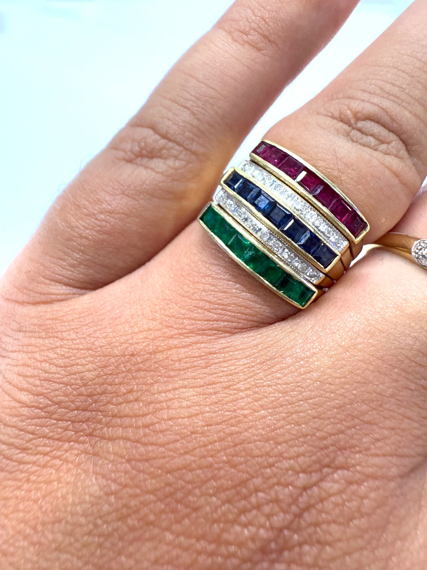 Bagues interchangeables diamants, émeraude, saphir, rubis en Or 18K