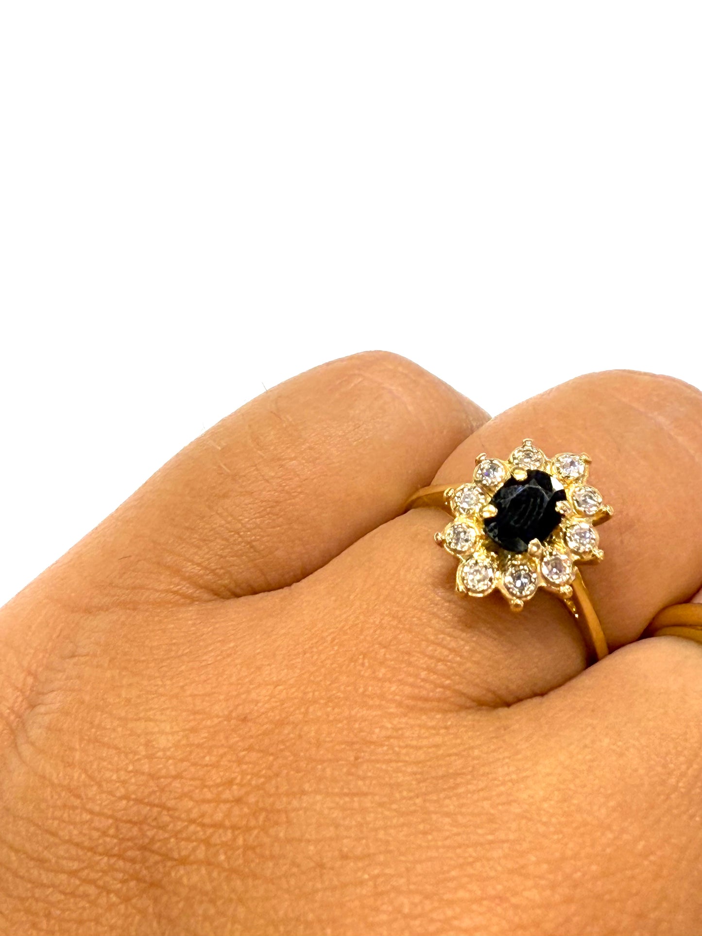 Bague Marguerite Or Jaune 18k Diamants et Saphir
