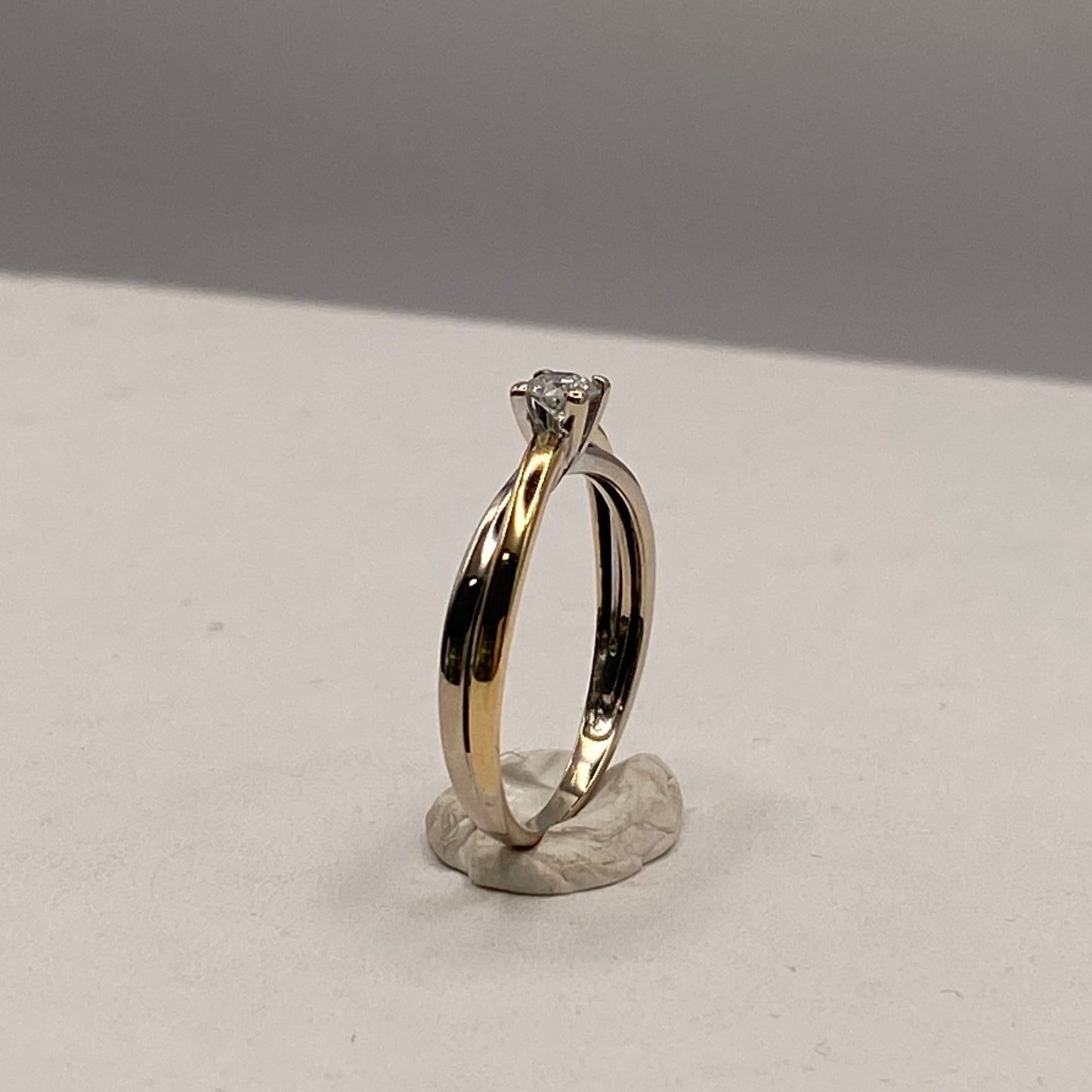 Solitaire en Or Jaune et Blanc 18K Taille-54