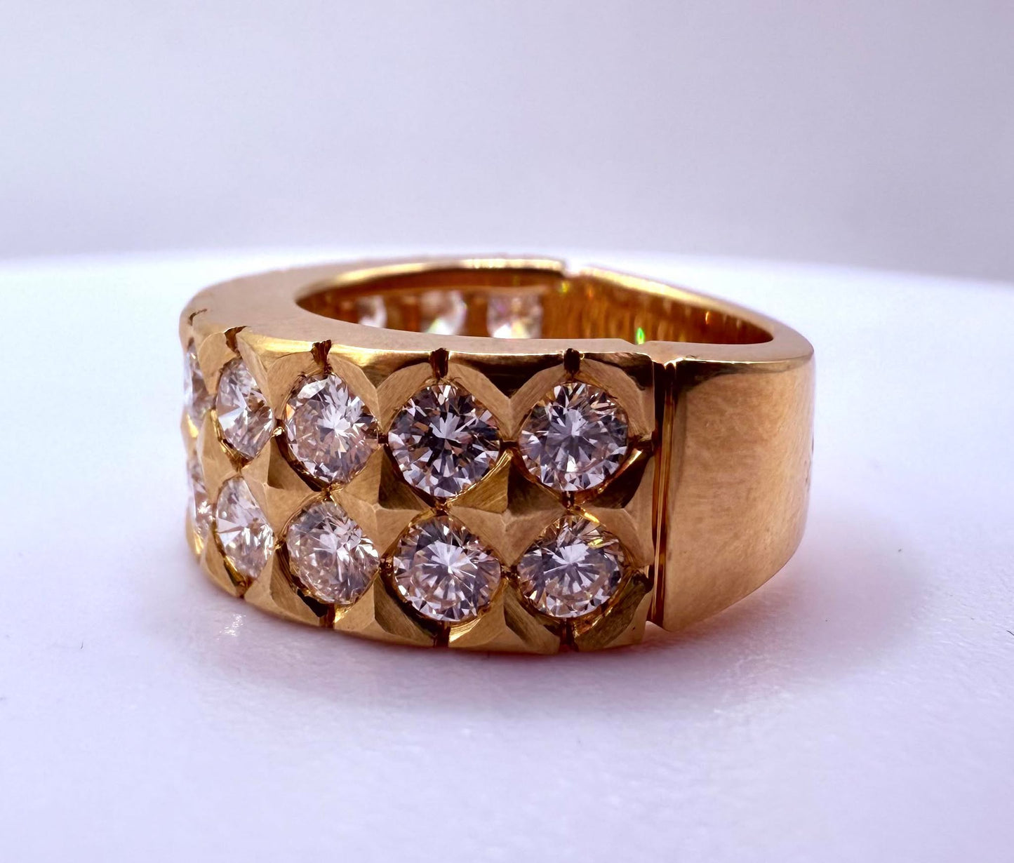 Bague demi tour en Or jaune 18K avec diamants