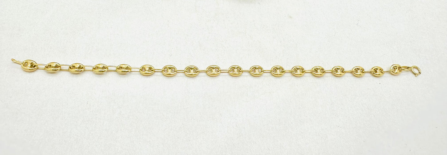 Bracelet Grain de Café en Or Jaune 18k Lg 17cm