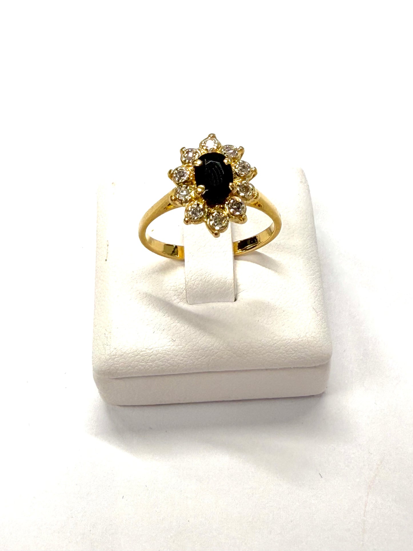 Bague Marguerite Or Jaune 18k Diamants et Saphir