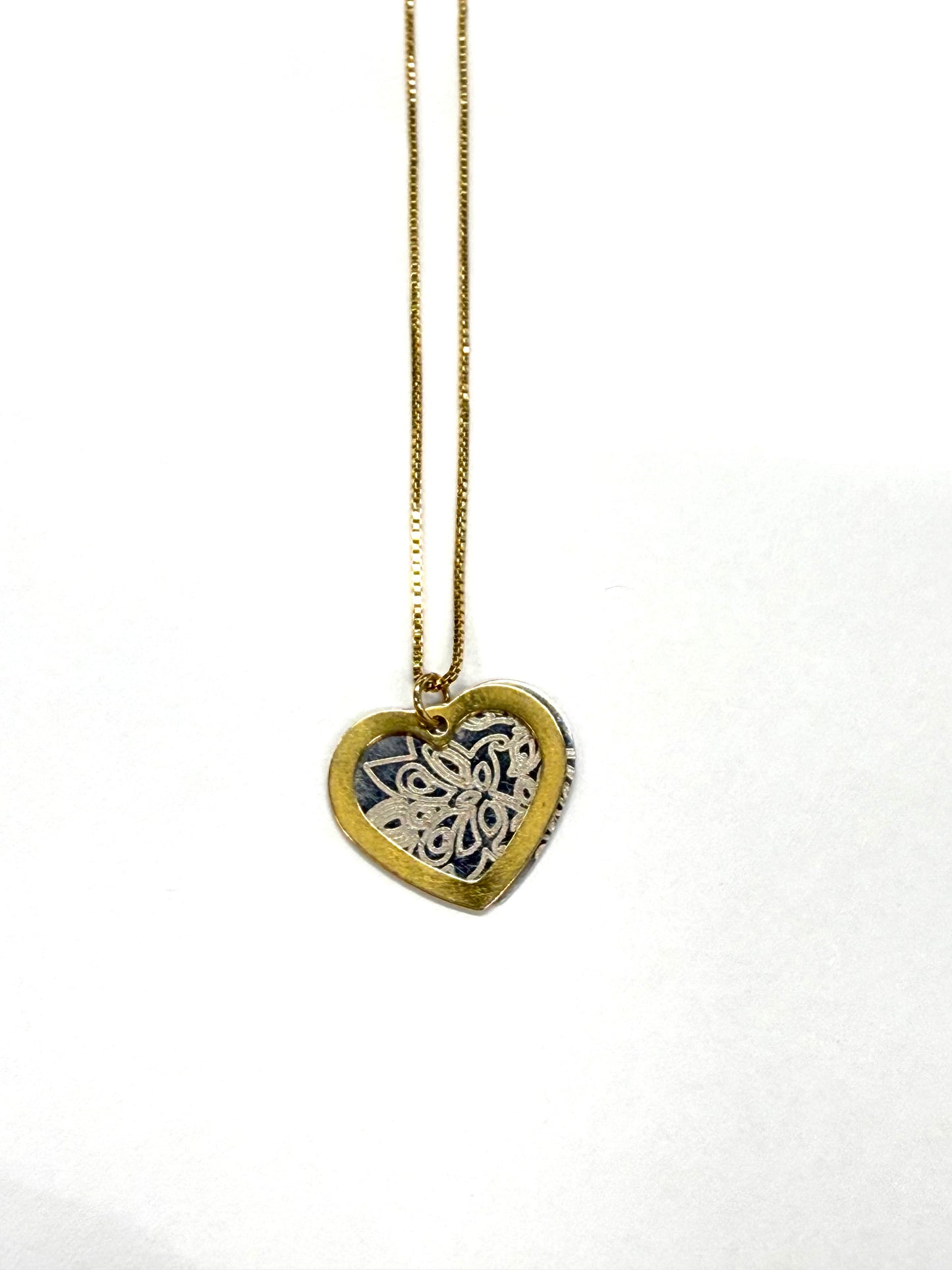 Collier Coeur en Or Jaune et Blanc 18k 1.92 Grs