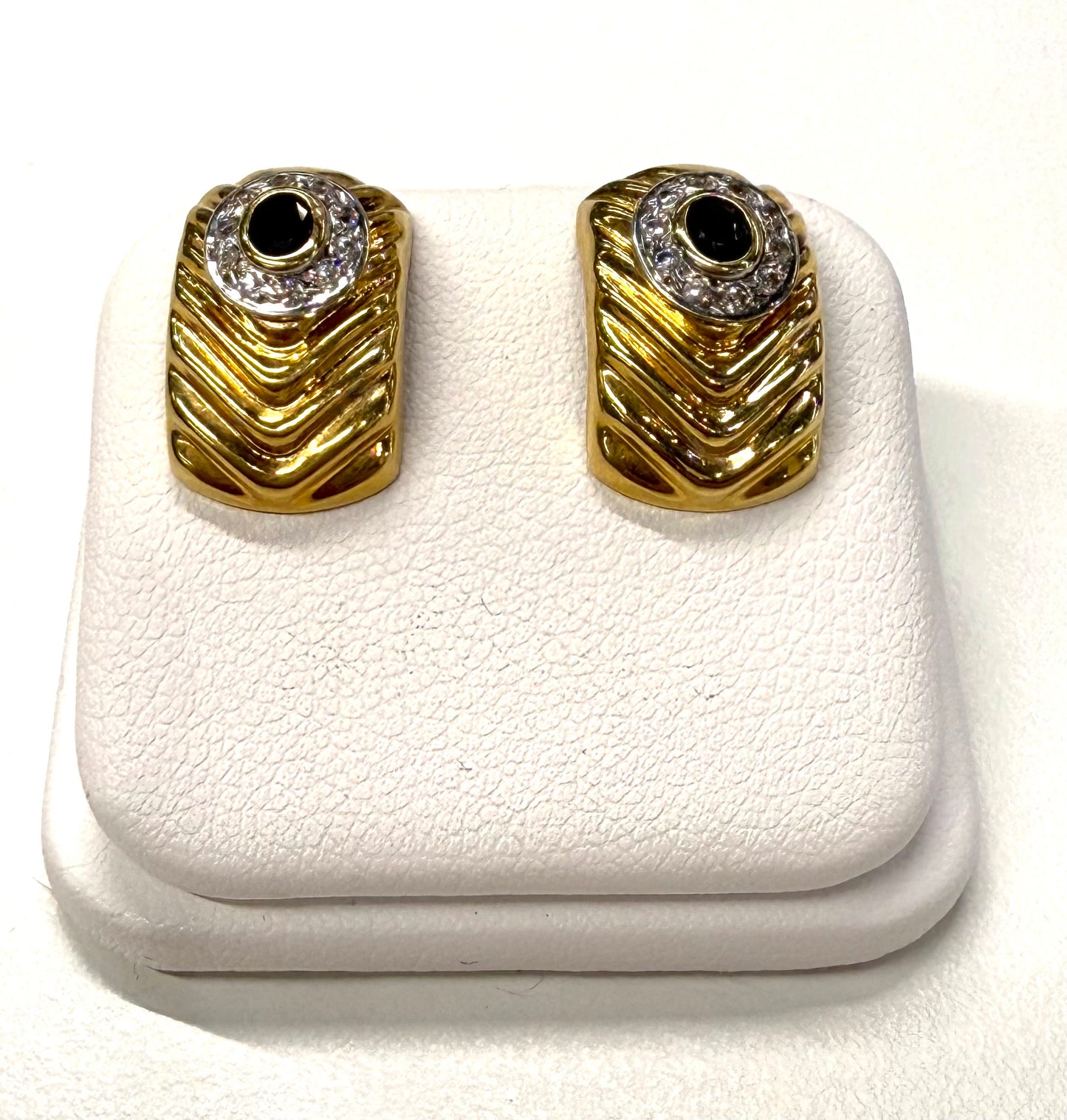 Paire Boucles d'Oreilles Or Jaune 18k Saphir et Zirconium