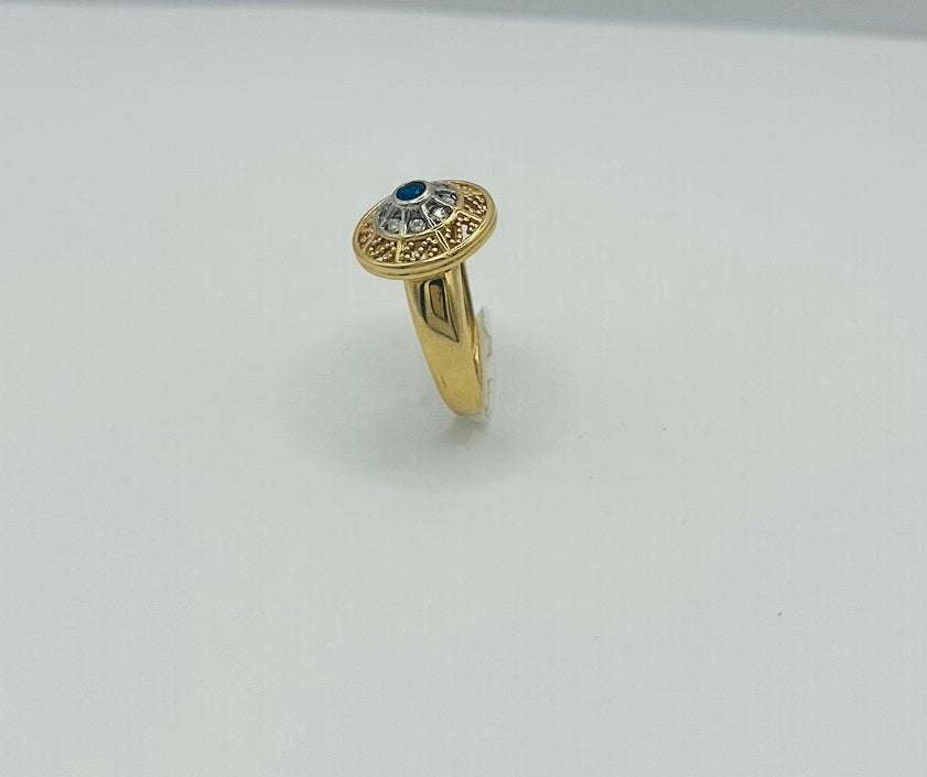 Bague en Or Jaune avec Pierre Bleue et Oxyde de Zirconium