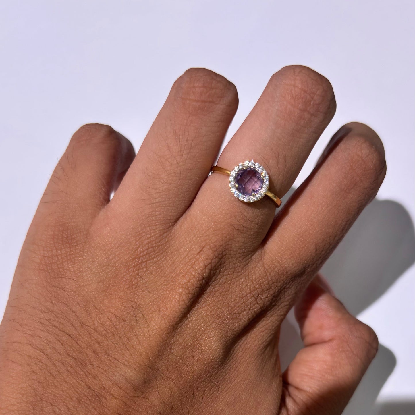 Solitaire Or Jaune 18 Carats avec Améthyste et Oxyde de Zirconium