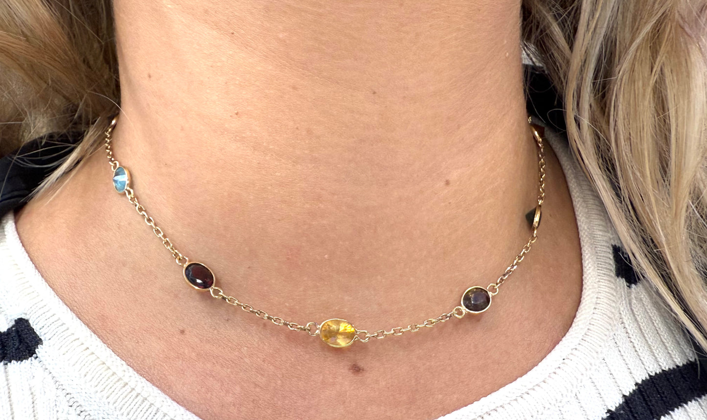 Collier Ras du Cou Or 18k avec Pierres Semi-Précieuses